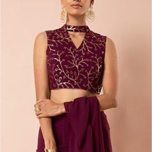 NWT Sequined Purple Embroidered Keyhole Crop Top